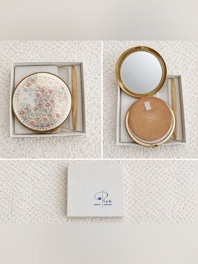 Vintage Rex Fifth Avenue Floral Enamel Powder Compact Mirror With Box